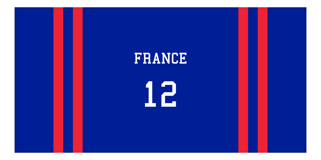 Personalized Jersey Number 2-on-none Stripes Sports Beach Towel - France - Horizontal Design - Front View