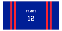Thumbnail for Personalized Jersey Number 2-on-none Stripes Sports Beach Towel - France - Horizontal Design - Front View