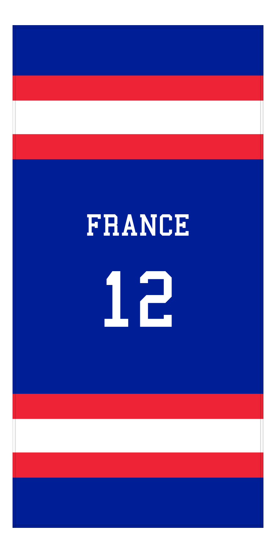 Personalized Jersey Number 1-on-1 Stripes Sports Beach Towel - France - Vertical Design - Front View