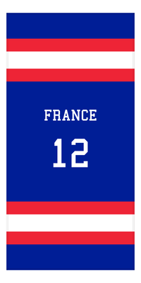 Thumbnail for Personalized Jersey Number 1-on-1 Stripes Sports Beach Towel - France - Vertical Design - Front View