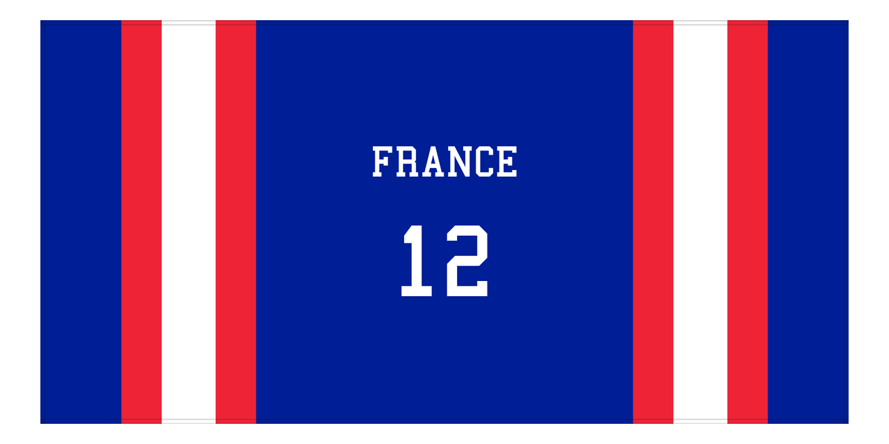 Personalized Jersey Number 1-on-1 Stripes Sports Beach Towel - France - Horizontal Design - Front View