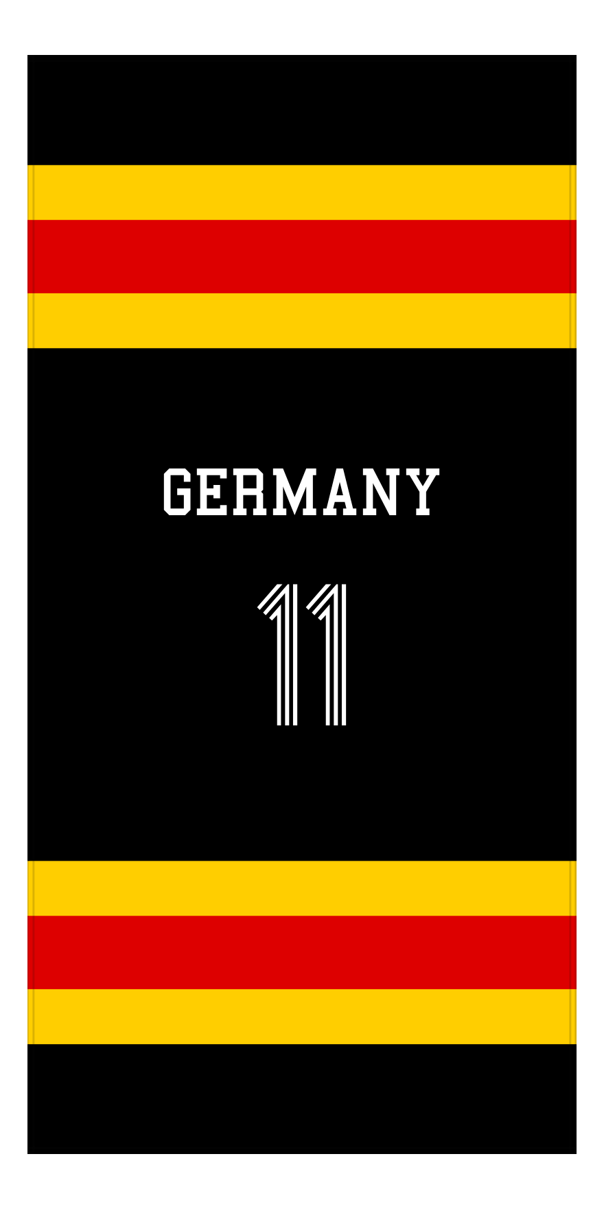 Personalized Jersey Number 1-on-1 Stripes Sports Beach Towel - Germany - Vertical Design - Front View