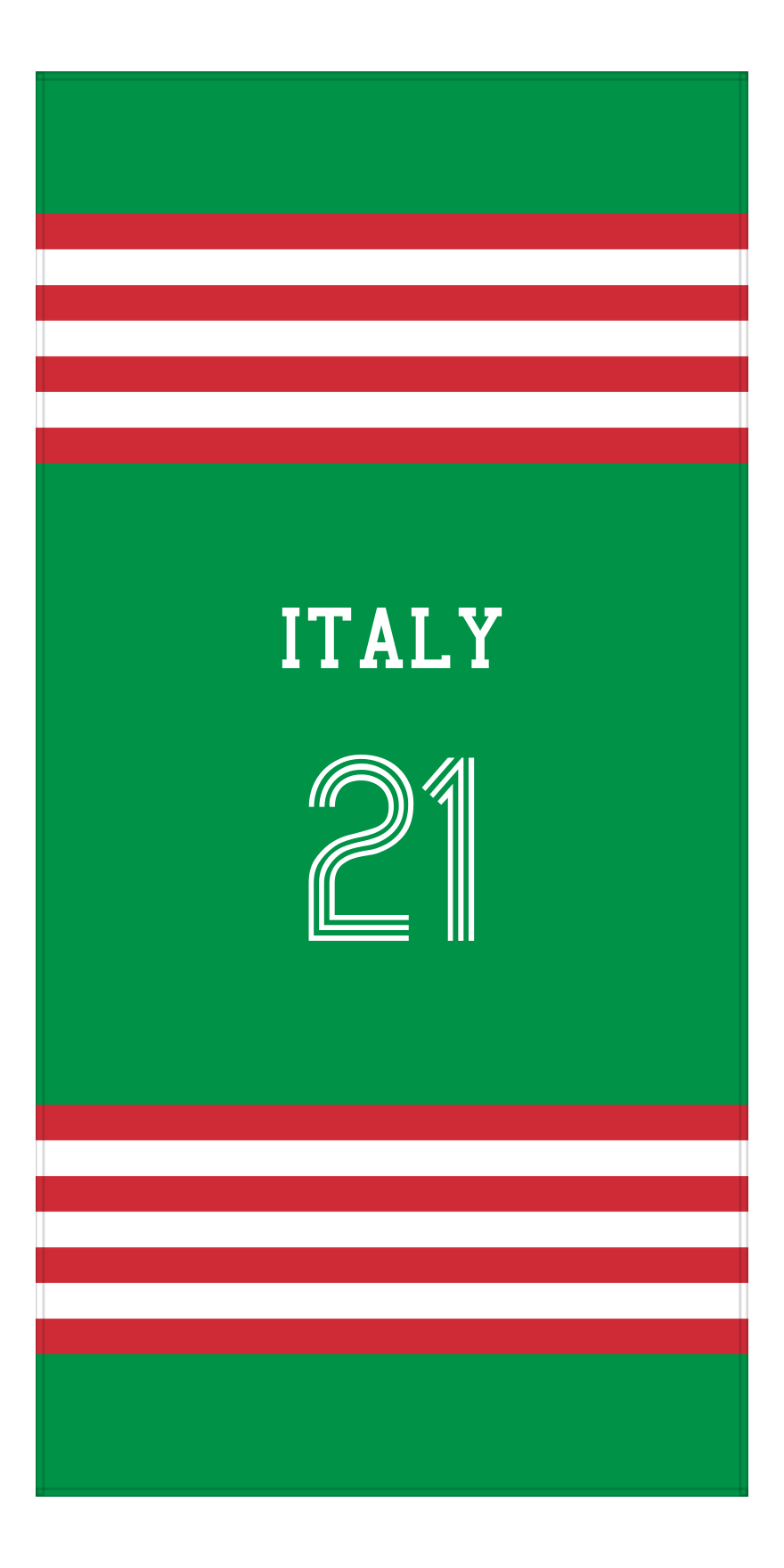 Personalized Jersey Number 3-on-1 Stripes Sports Beach Towel - Italy - Vertical Design - Front View