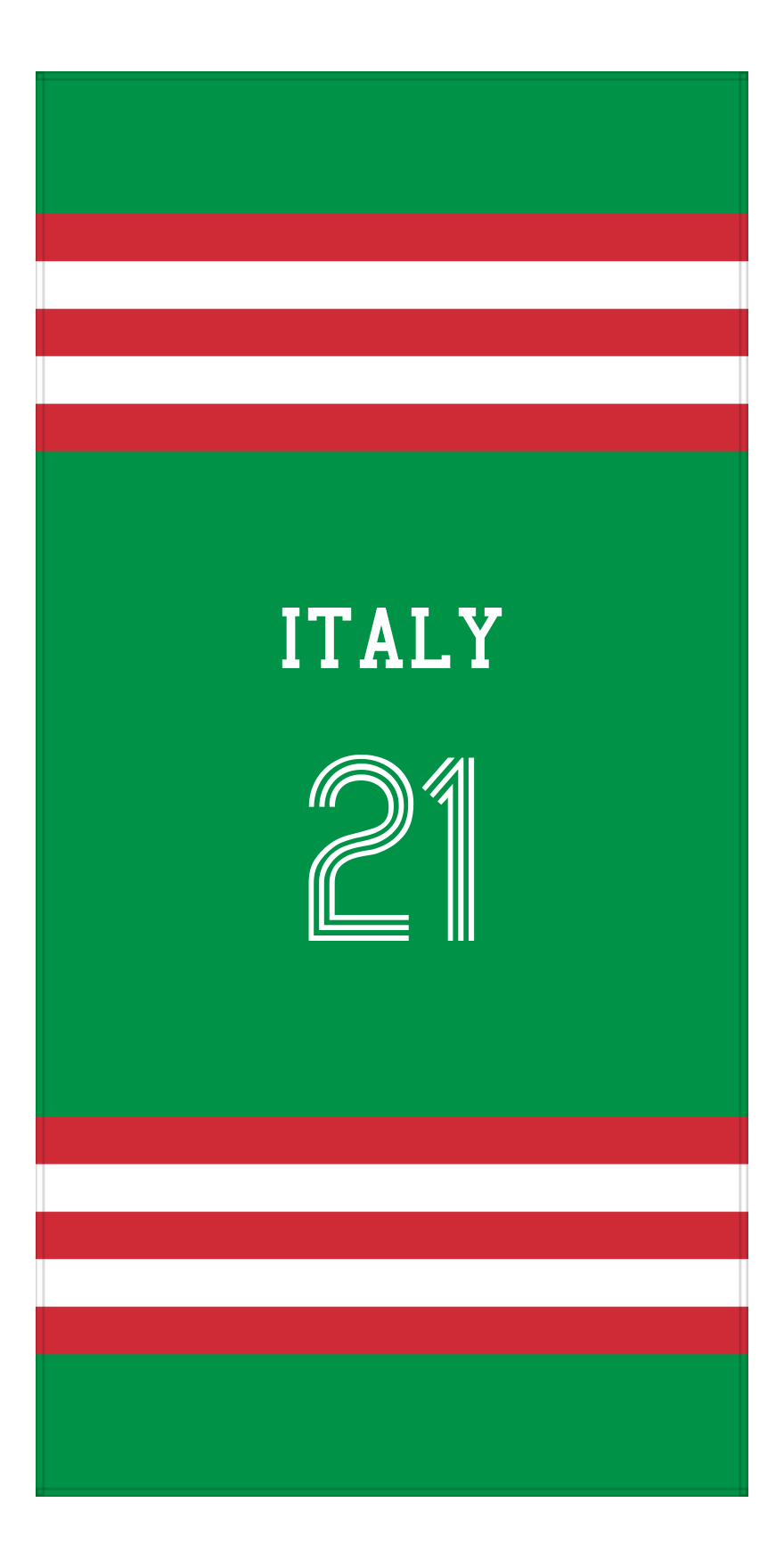 Personalized Jersey Number 2-on-1 Stripes Sports Beach Towel - Italy - Vertical Design - Front View