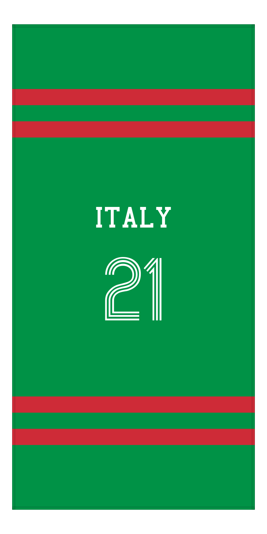 Personalized Jersey Number 2-on-none Stripes Sports Beach Towel - Italy - Vertical Design - Front View