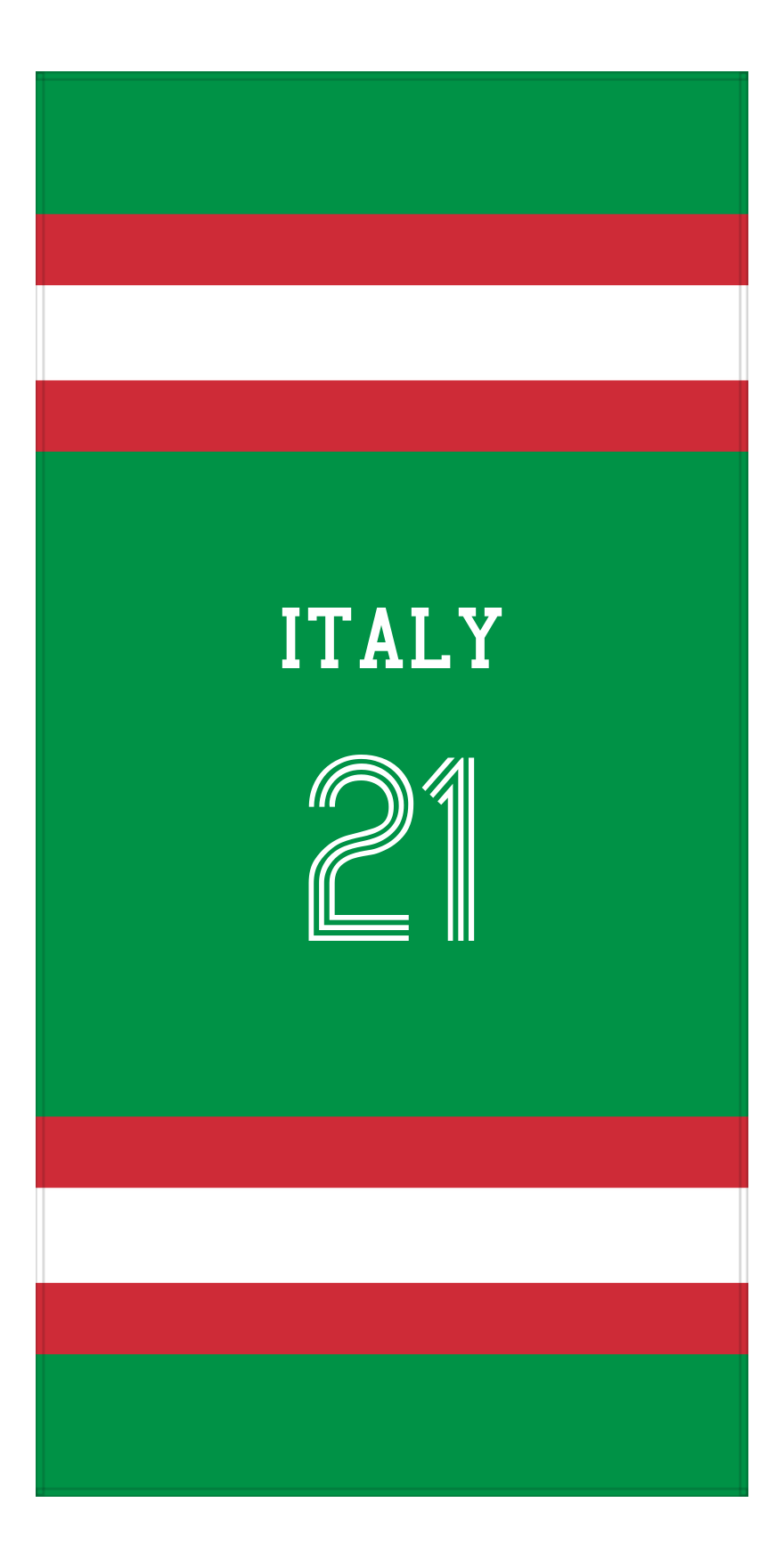 Personalized Jersey Number 1-on-1 Stripes Sports Beach Towel - Italy - Vertical Design - Front View