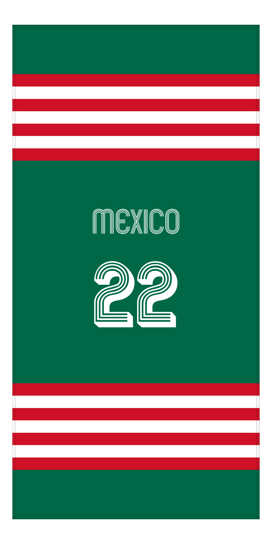 Personalized Jersey Number 3-on-1 Stripes Sports Beach Towel - Mexico - Vertical Design - Front View