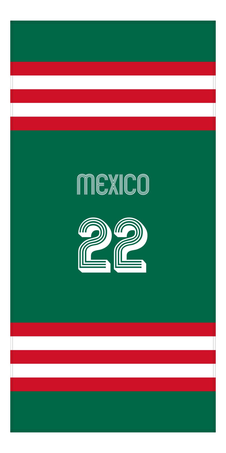 Personalized Jersey Number 2-on-1 Stripes Sports Beach Towel - Mexico - Vertical Design - Front View