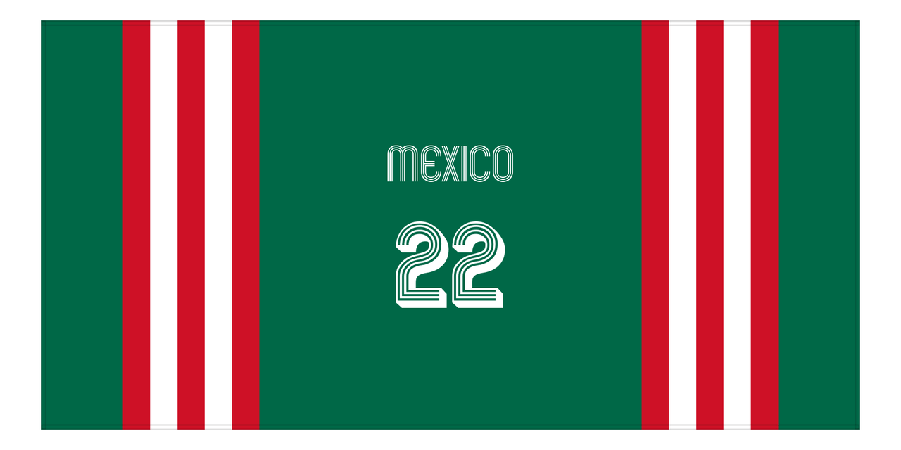 Personalized Jersey Number 2-on-1 Stripes Sports Beach Towel - Mexico - Horizontal Design - Front View