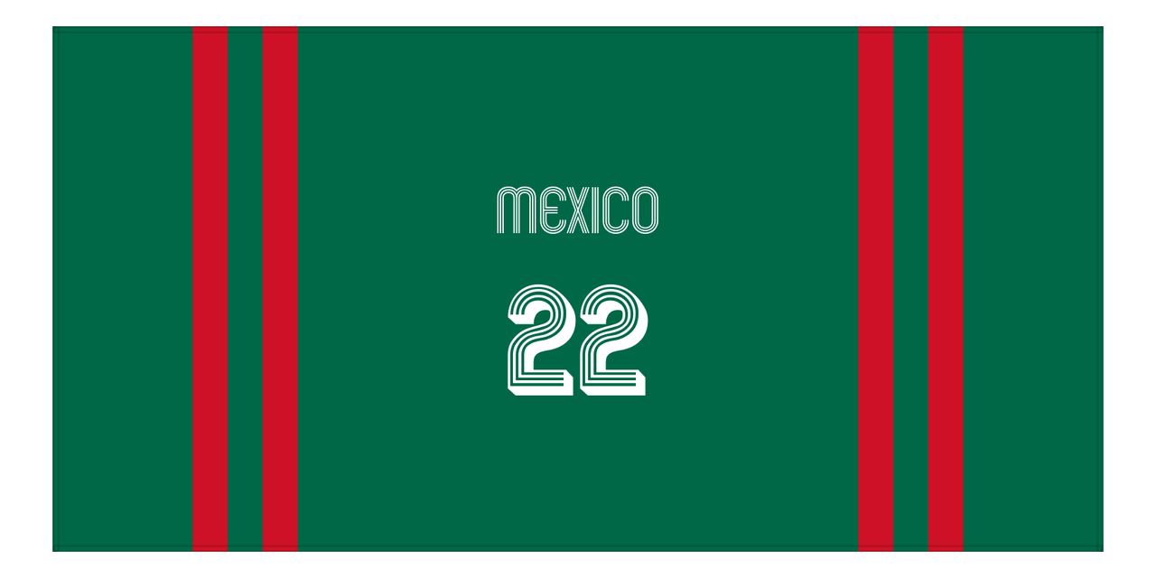 Personalized Jersey Number 2-on-none Stripes Sports Beach Towel - Mexico - Horizontal Design - Front View