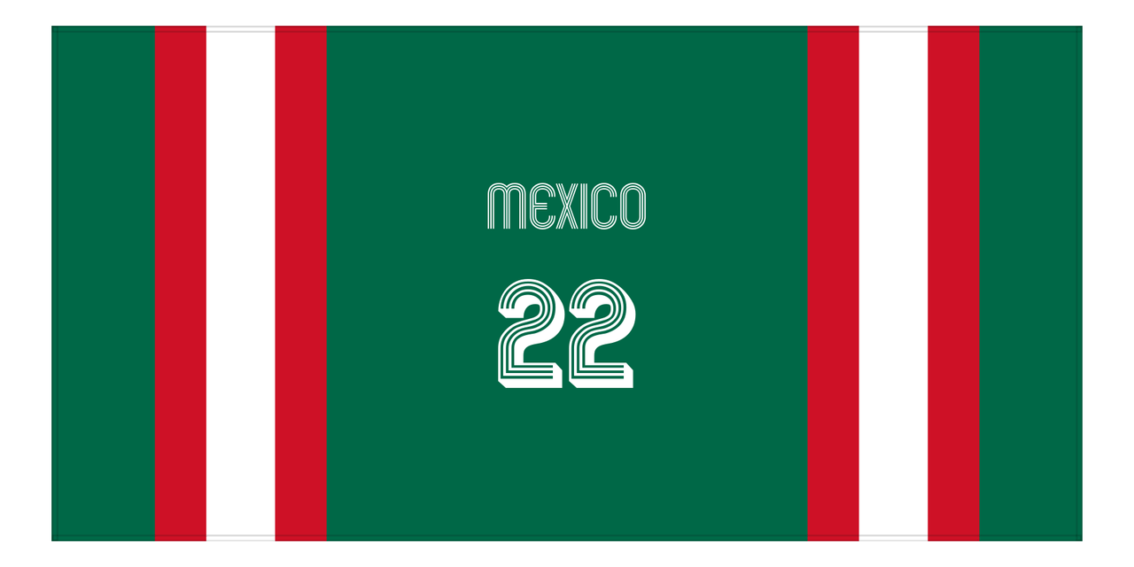 Personalized Jersey Number 1-on-1 Stripes Sports Beach Towel - Mexico - Horizontal Design - Front View