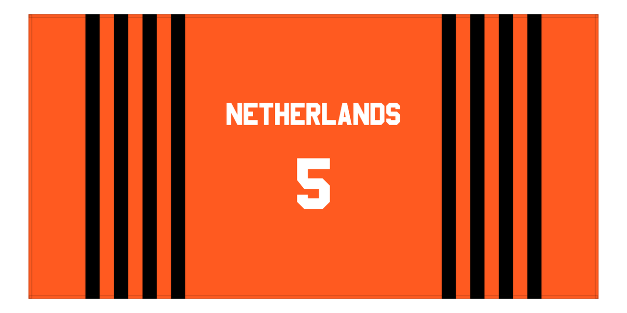 Personalized Jersey Number 3-on-1 Stripes Sports Beach Towel - Netherlands - Horizontal Design - Front View