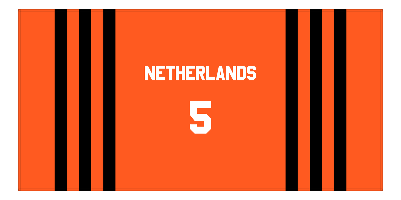 Personalized Jersey Number 2-on-1 Stripes Sports Beach Towel - Netherlands - Horizontal Design - Front View