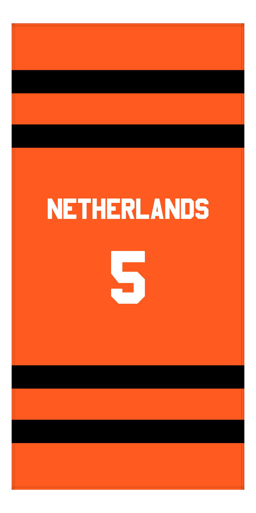 Personalized Jersey Number 1-on-1 Stripes Sports Beach Towel - Netherlands - Vertical Design - Front View