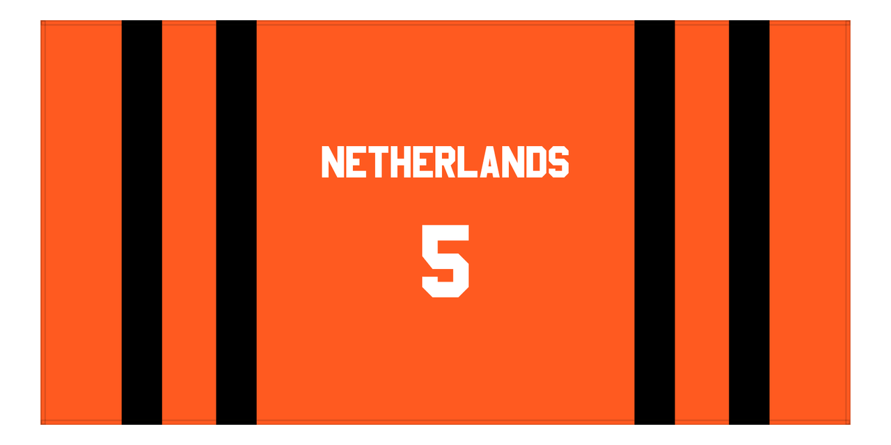 Personalized Jersey Number 1-on-1 Stripes Sports Beach Towel - Netherlands - Horizontal Design - Front View