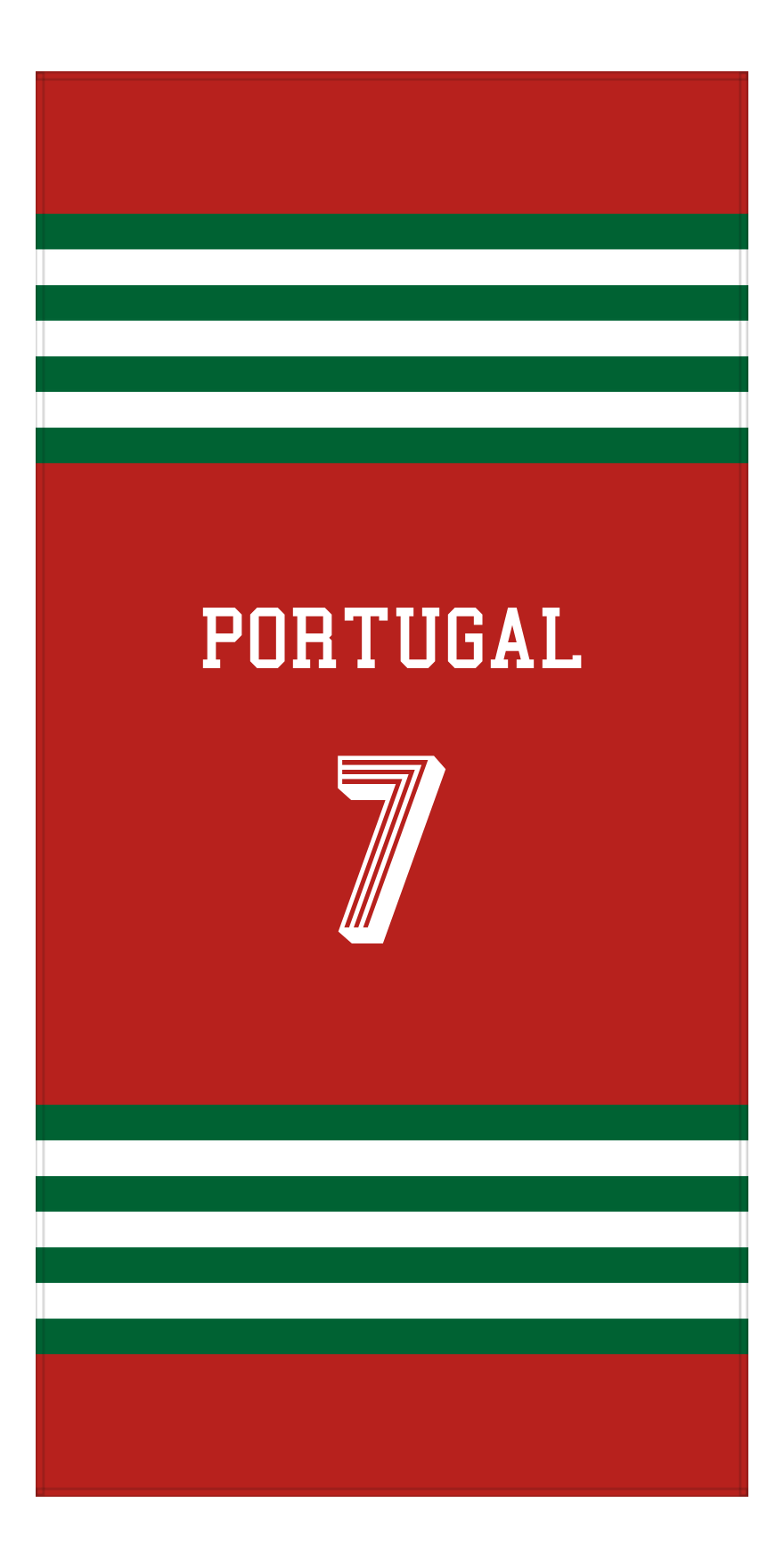 Personalized Jersey Number 3-on-1 Stripes Sports Beach Towel - Portugal - Vertical Design - Front View