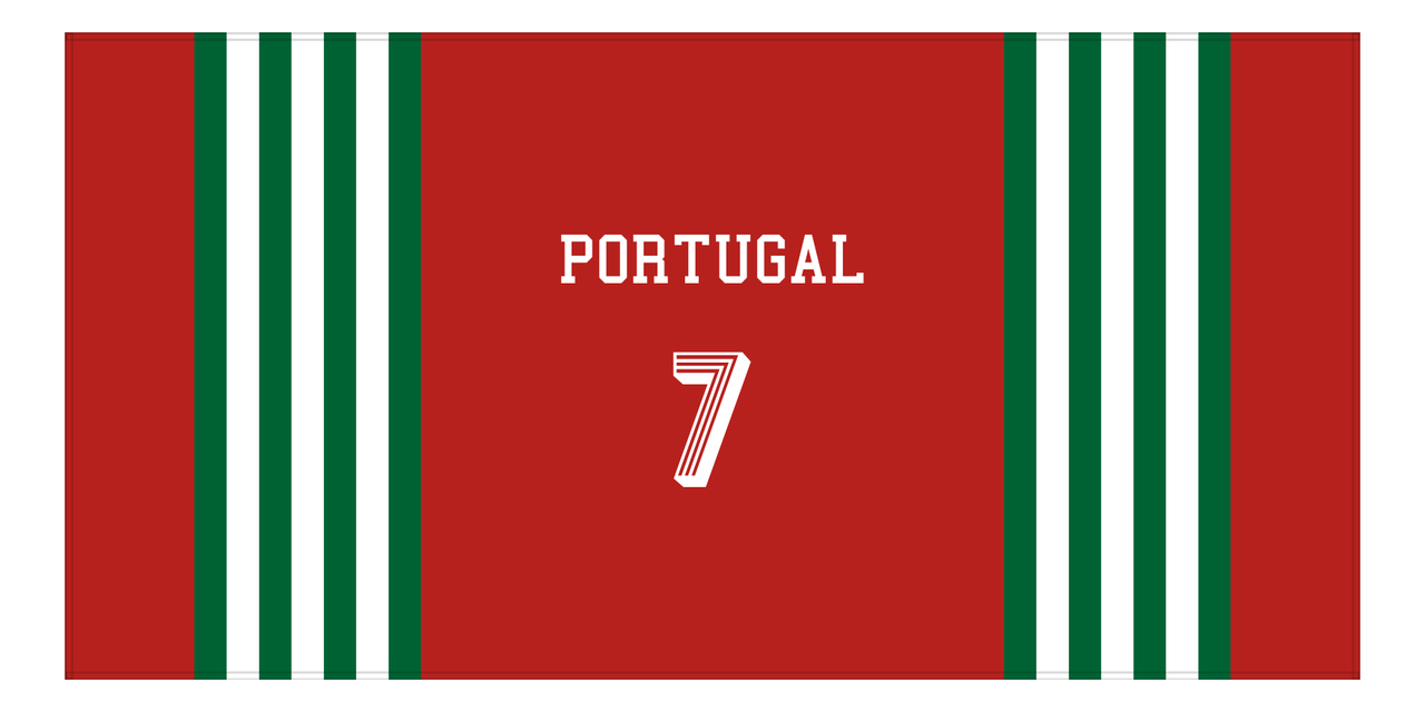 Personalized Jersey Number 3-on-1 Stripes Sports Beach Towel - Portugal - Horizontal Design - Front View