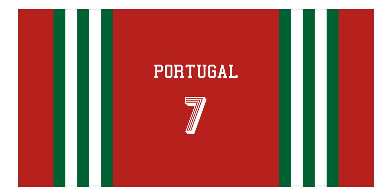 Personalized Jersey Number 2-on-1 Stripes Sports Beach Towel - Portugal - Horizontal Design - Front View