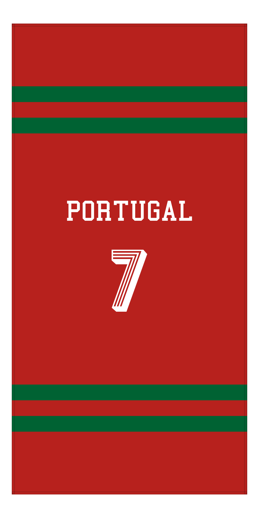 Personalized Jersey Number 2-on-none Stripes Sports Beach Towel - Portugal - Vertical Design - Front View