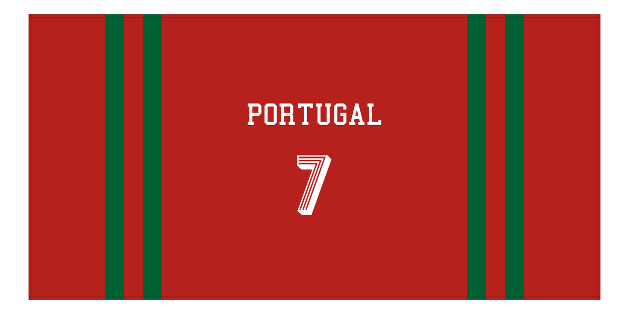Personalized Jersey Number 2-on-none Stripes Sports Beach Towel - Portugal - Horizontal Design - Front View