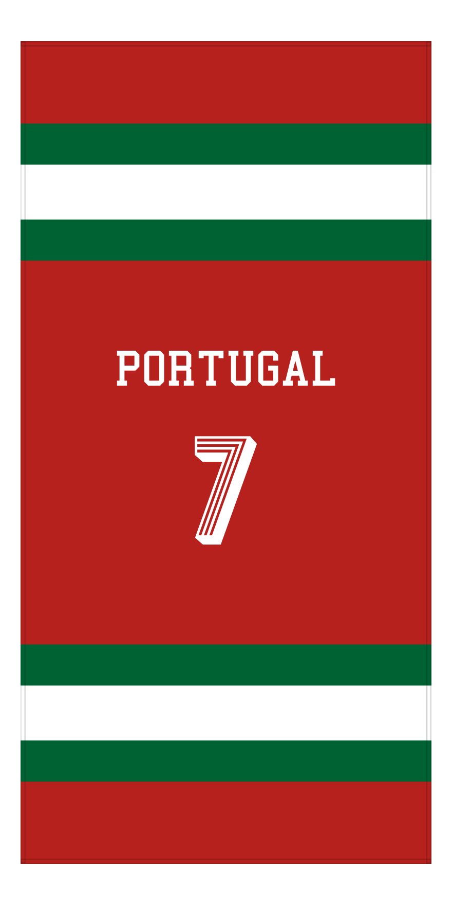 Personalized Jersey Number 1-on-1 Stripes Sports Beach Towel - Portugal - Vertical Design - Front View