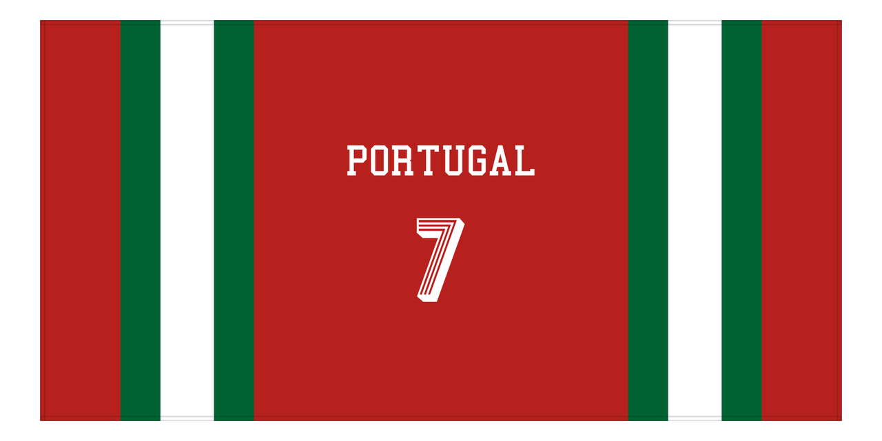 Personalized Jersey Number 1-on-1 Stripes Sports Beach Towel - Portugal - Horizontal Design - Front View