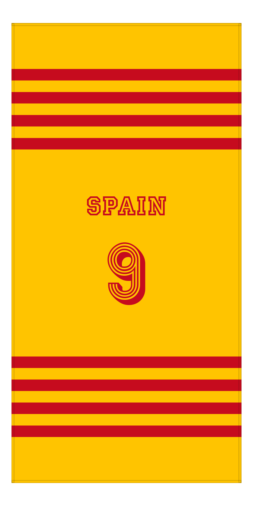 Personalized Jersey Number 3-on-1 Stripes Sports Beach Towel - Spain - Vertical Design - Front View