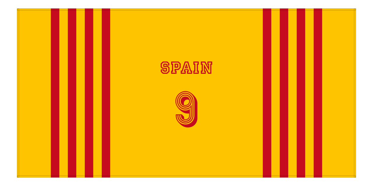 Personalized Jersey Number 3-on-1 Stripes Sports Beach Towel - Spain - Horizontal Design - Front View