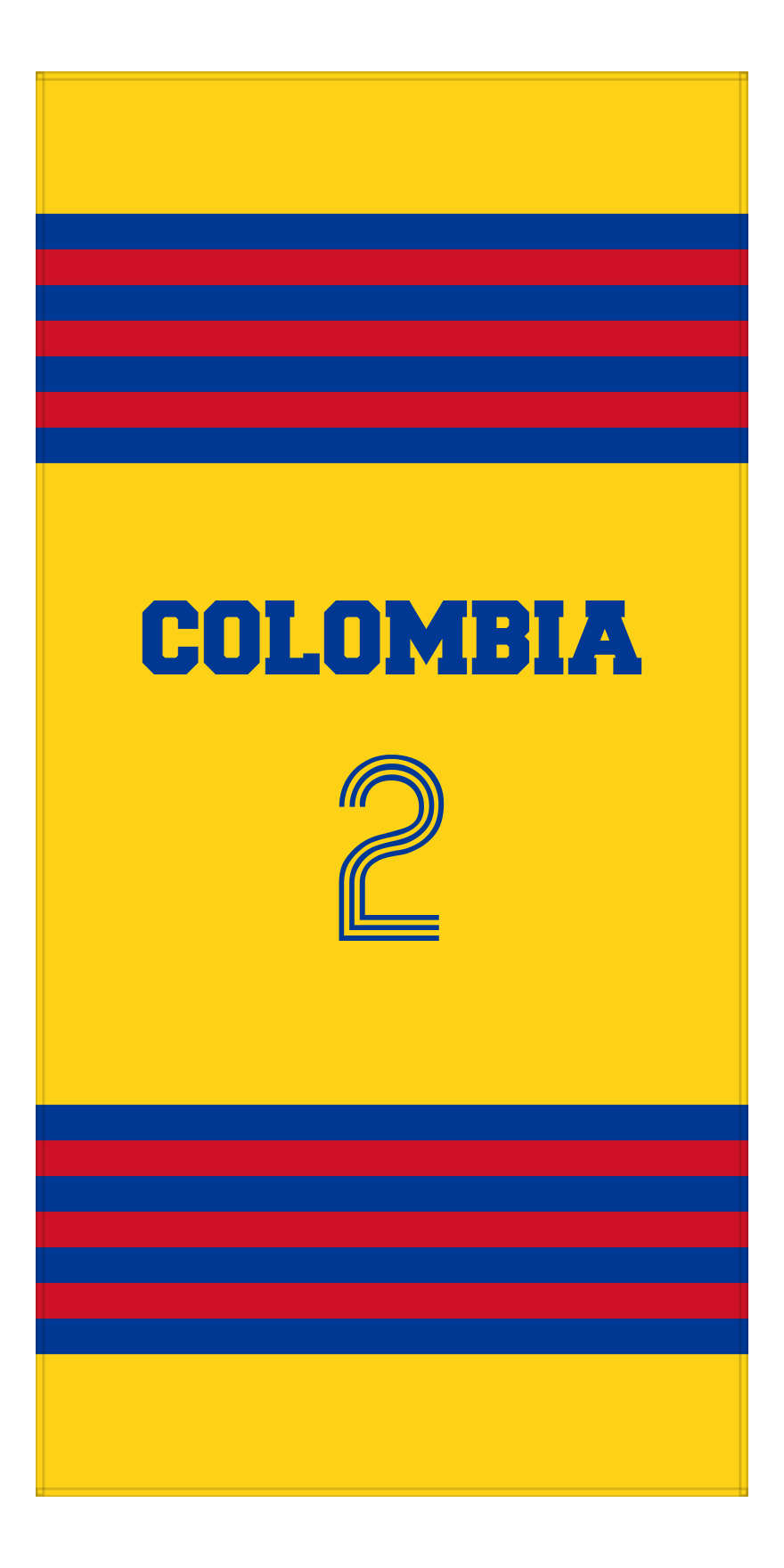 Personalized Jersey Number 3-on-1 Stripes Sports Beach Towel - Colombia - Vertical Design - Front View
