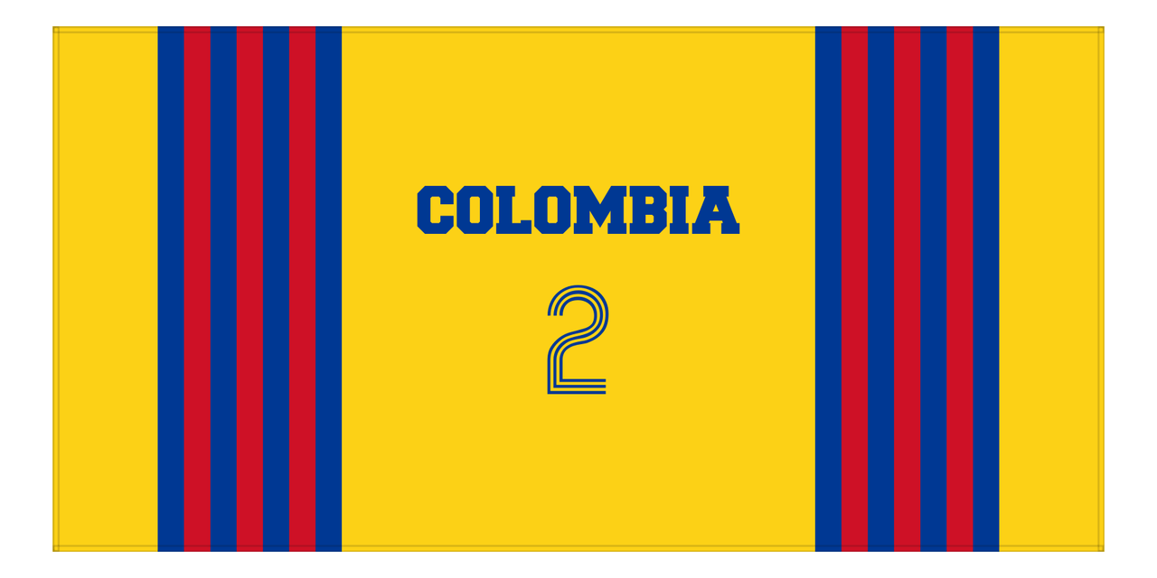 Personalized Jersey Number 3-on-1 Stripes Sports Beach Towel - Colombia - Horizontal Design - Front View