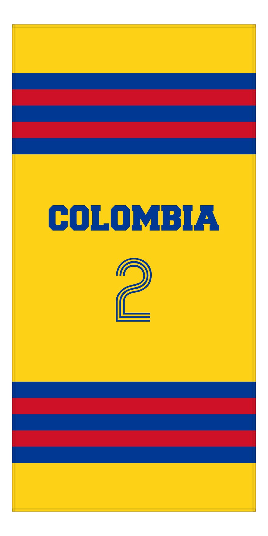 Personalized Jersey Number 2-on-1 Stripes Sports Beach Towel - Colombia - Vertical Design - Front View