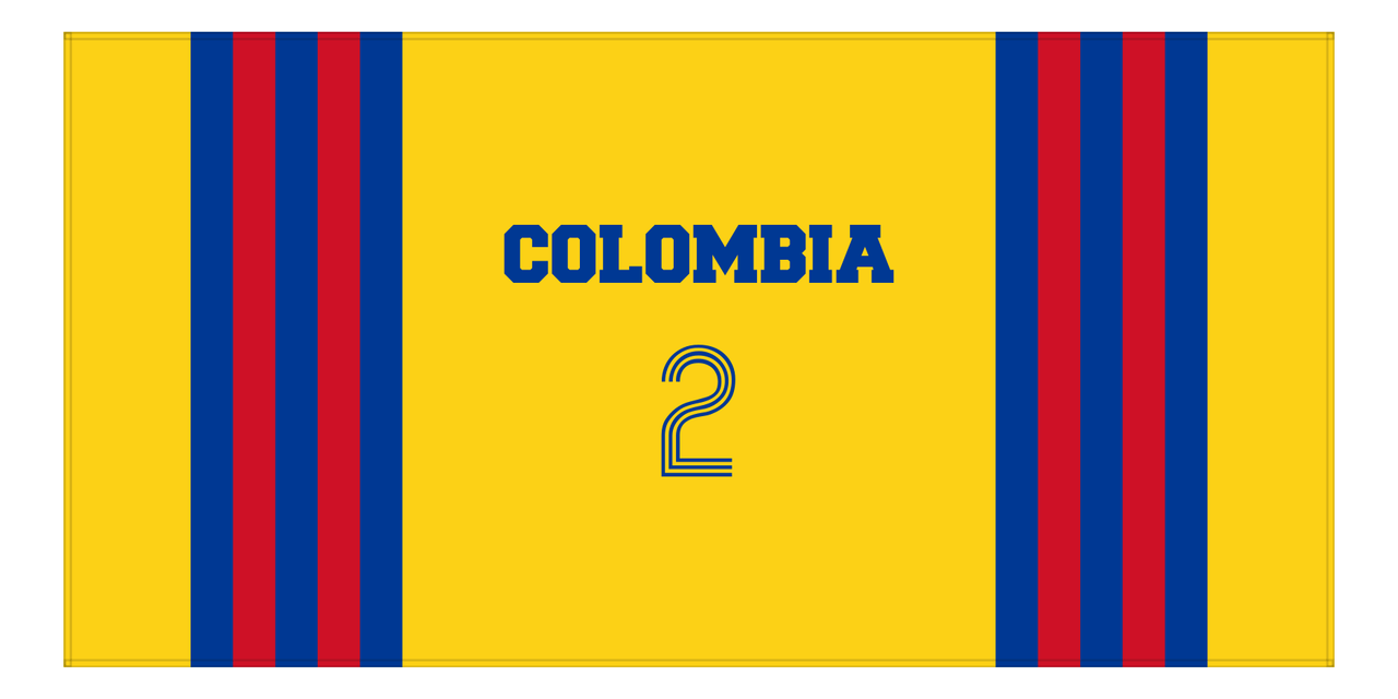 Personalized Jersey Number 2-on-1 Stripes Sports Beach Towel - Colombia - Horizontal Design - Front View