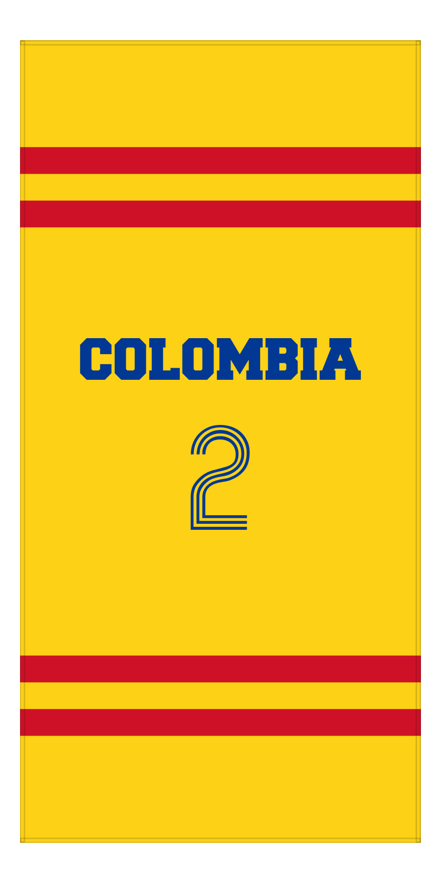 Personalized Jersey Number 2-on-none Stripes Sports Beach Towel - Colombia - Vertical Design - Front View