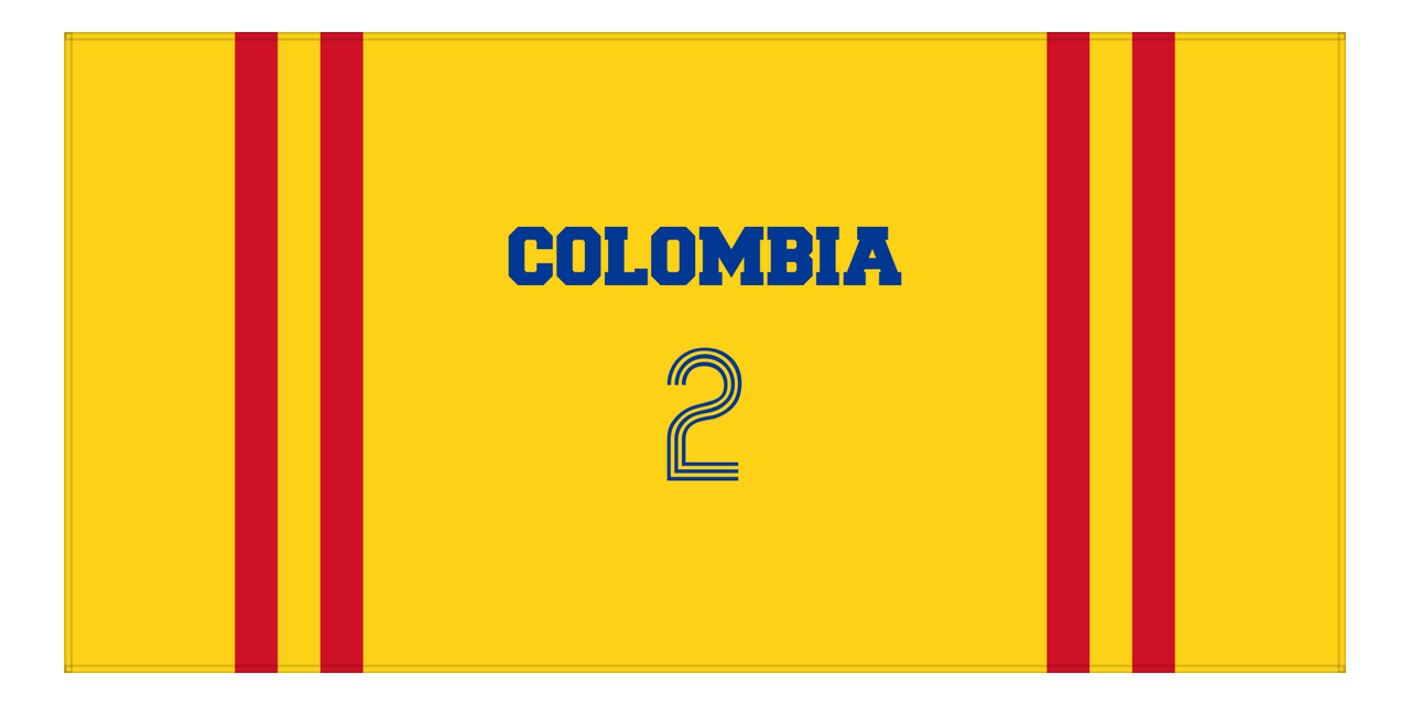 Personalized Jersey Number 2-on-none Stripes Sports Beach Towel - Colombia - Horizontal Design - Front View