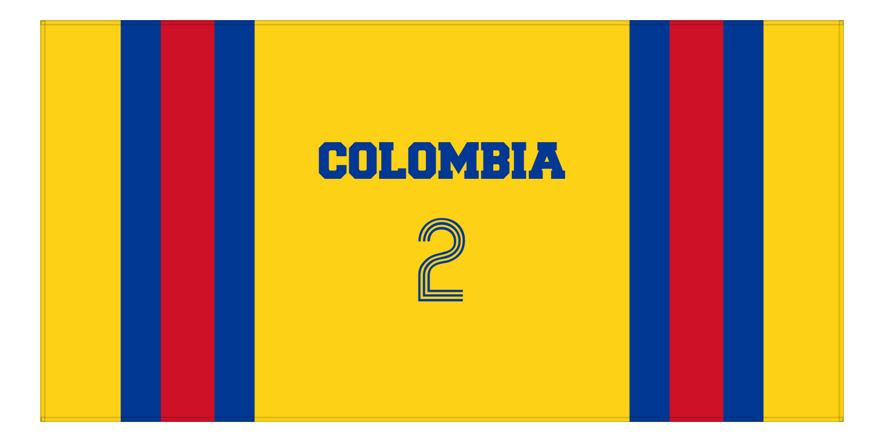 Personalized Jersey Number 1-on-1 Stripes Sports Beach Towel - Colombia - Horizontal Design - Front View