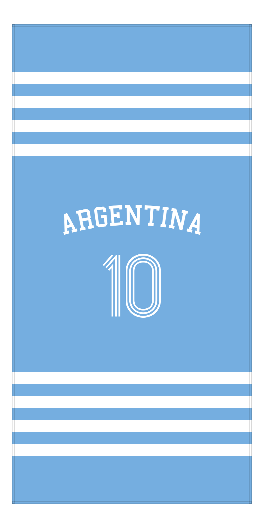 Personalized Jersey Number 3-on-1 Stripes Sports Beach Towel with Arched Name - Argentina - Vertical Design - Front View