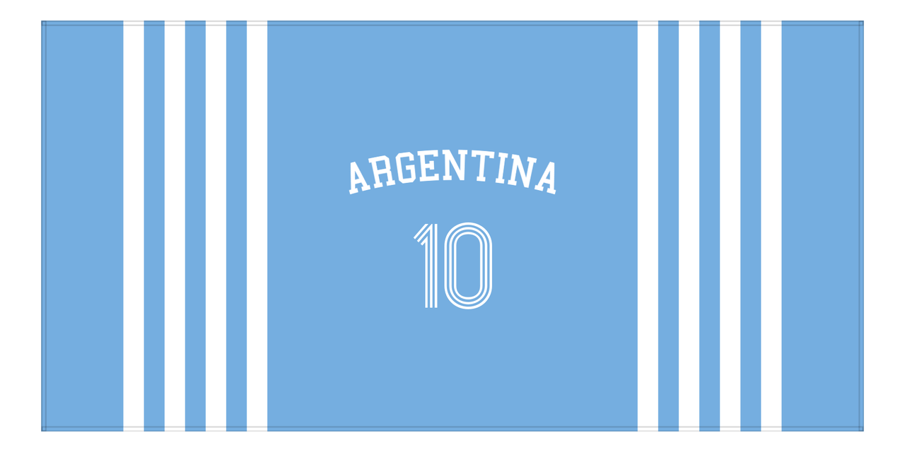 Personalized Jersey Number 3-on-1 Stripes Sports Beach Towel with Arched Name - Argentina - Horizontal Design - Front View