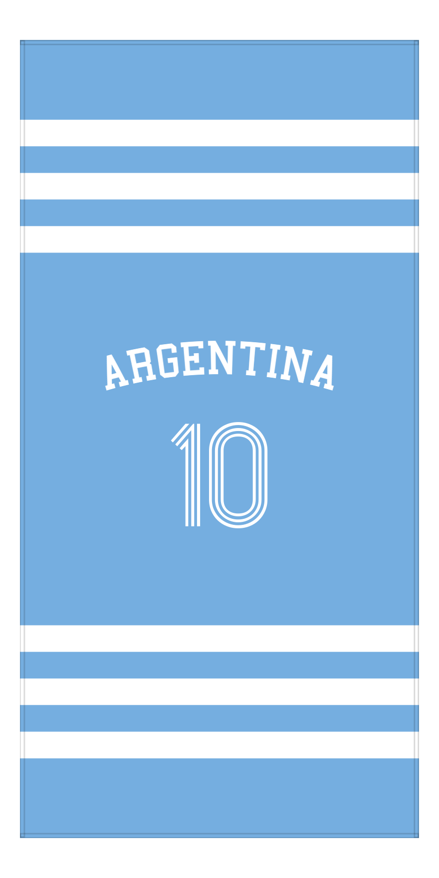 Personalized Jersey Number 2-on-1 Stripes Sports Beach Towel with Arched Name - Argentina - Vertical Design - Front View