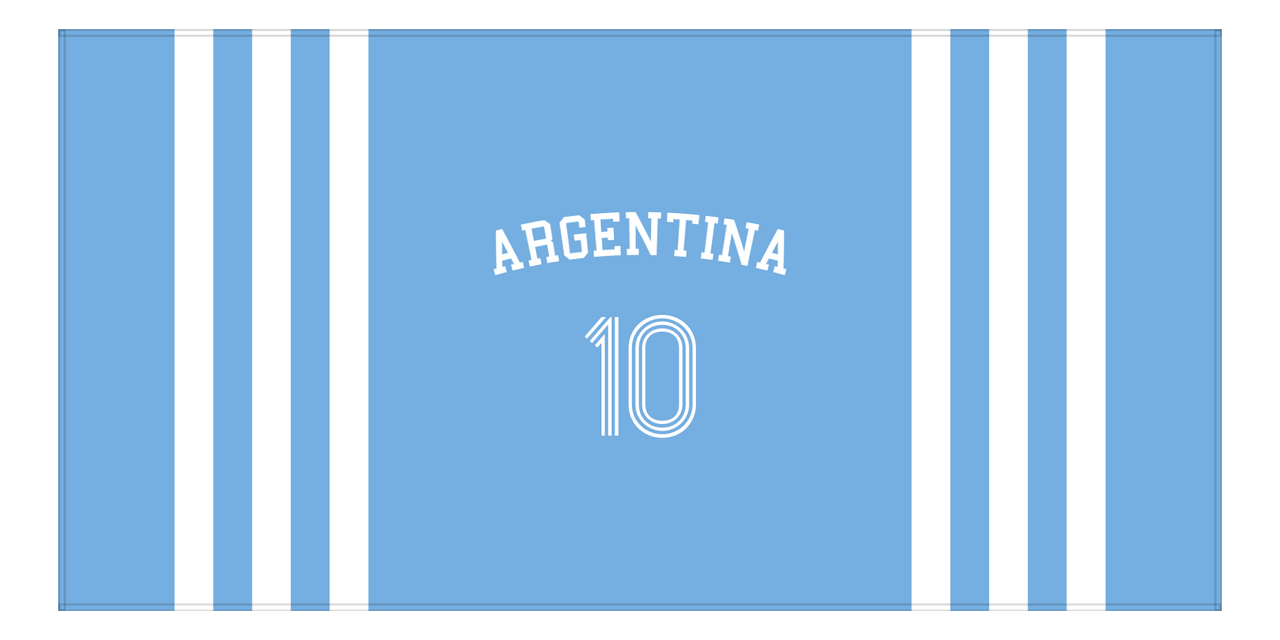 Personalized Jersey Number 2-on-1 Stripes Sports Beach Towel with Arched Name - Argentina - Horizontal Design - Front View