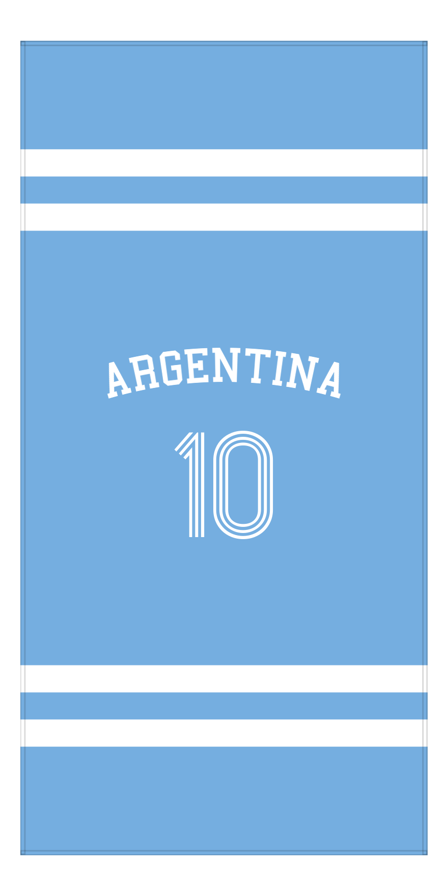 Personalized Jersey Number 2-on-none Stripes Sports Beach Towel with Arched Name - Argentina - Vertical Design - Front View