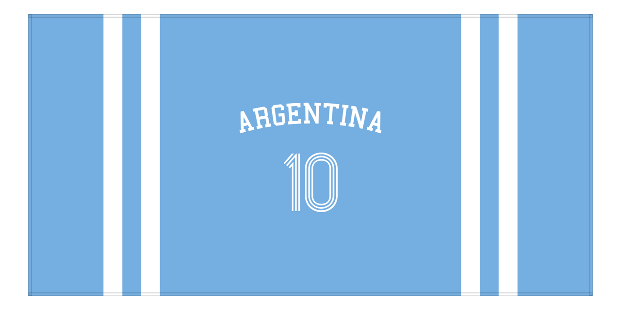Personalized Jersey Number 2-on-none Stripes Sports Beach Towel with Arched Name - Argentina - Horizontal Design - Front View
