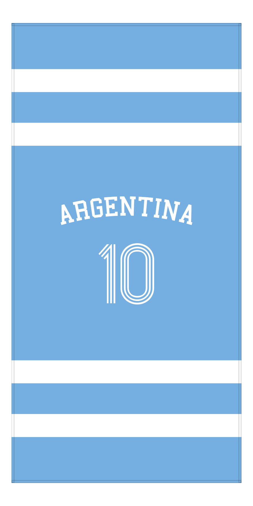 Personalized Jersey Number 1-on-1 Stripes Sports Beach Towel with Arched Name - Argentina - Vertical Design - Front View