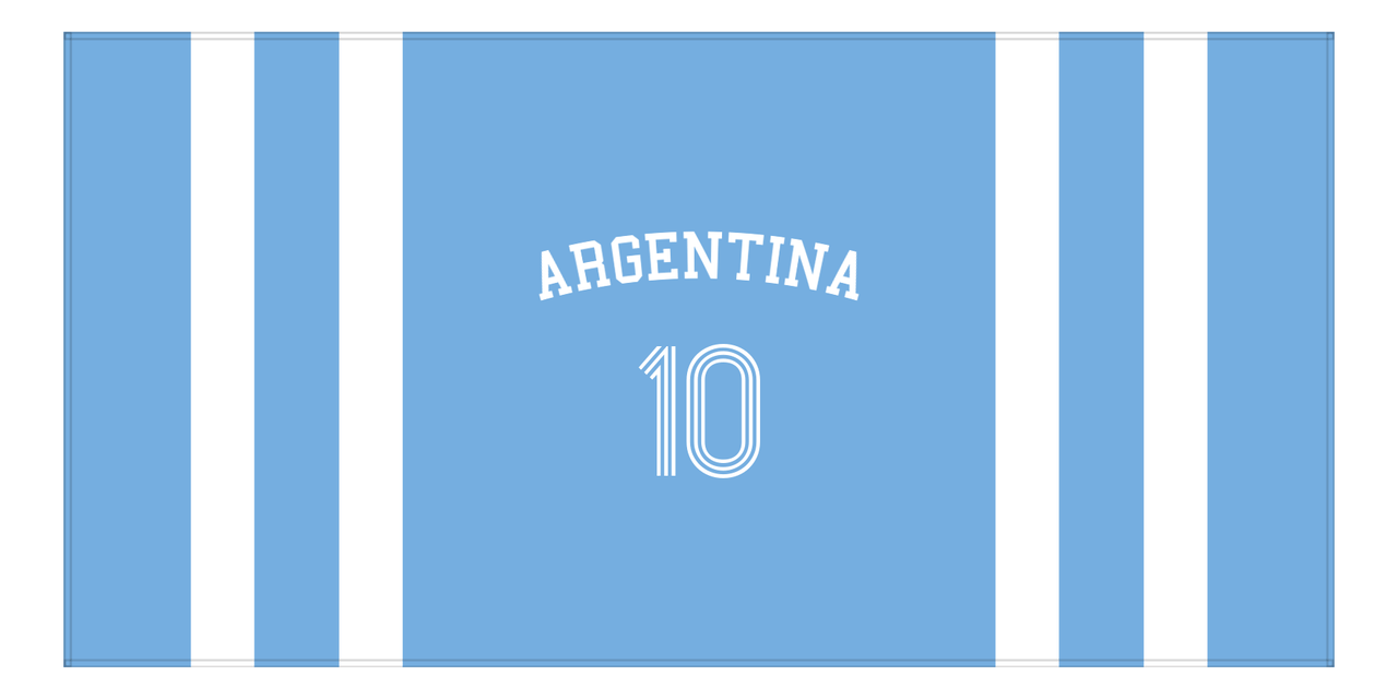 Personalized Jersey Number 1-on-1 Stripes Sports Beach Towel with Arched Name - Argentina - Horizontal Design - Front View
