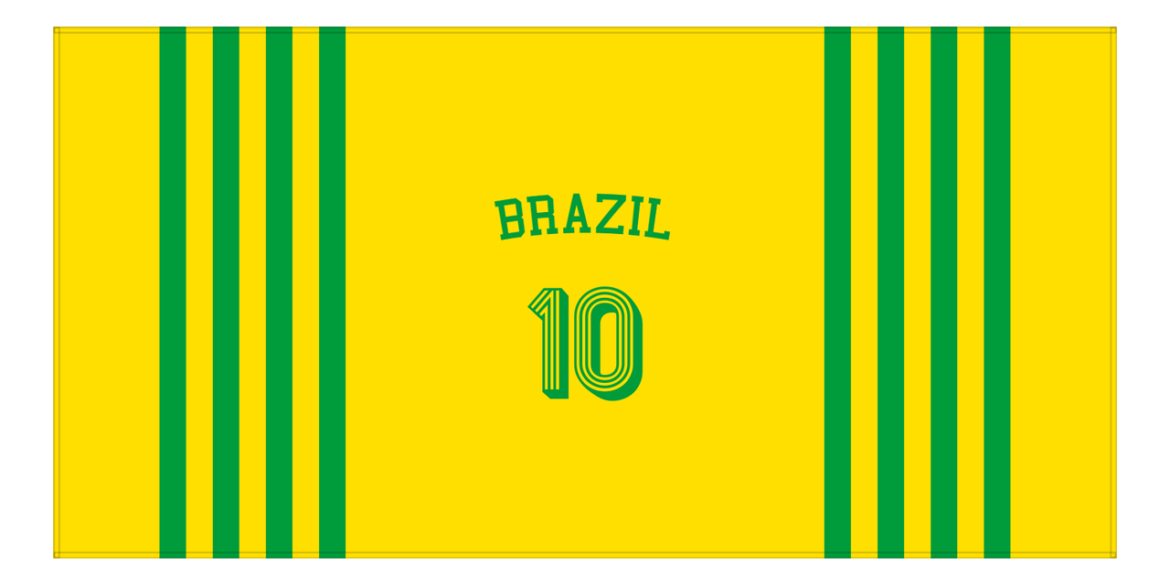 Personalized Jersey Number 3-on-1 Stripes Sports Beach Towel with Arched Name - Brazil - Horizontal Design - Front View