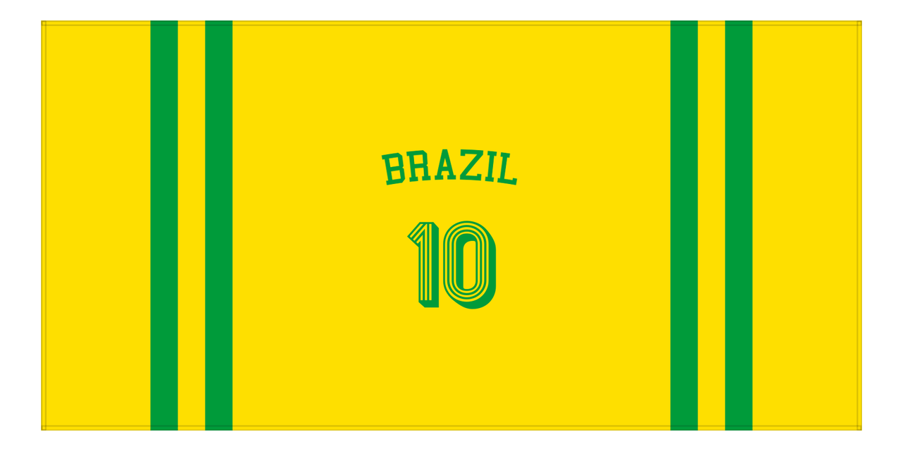 Personalized Jersey Number 2-on-none Stripes Sports Beach Towel with Arched Name - Brazil - Horizontal Design - Front View