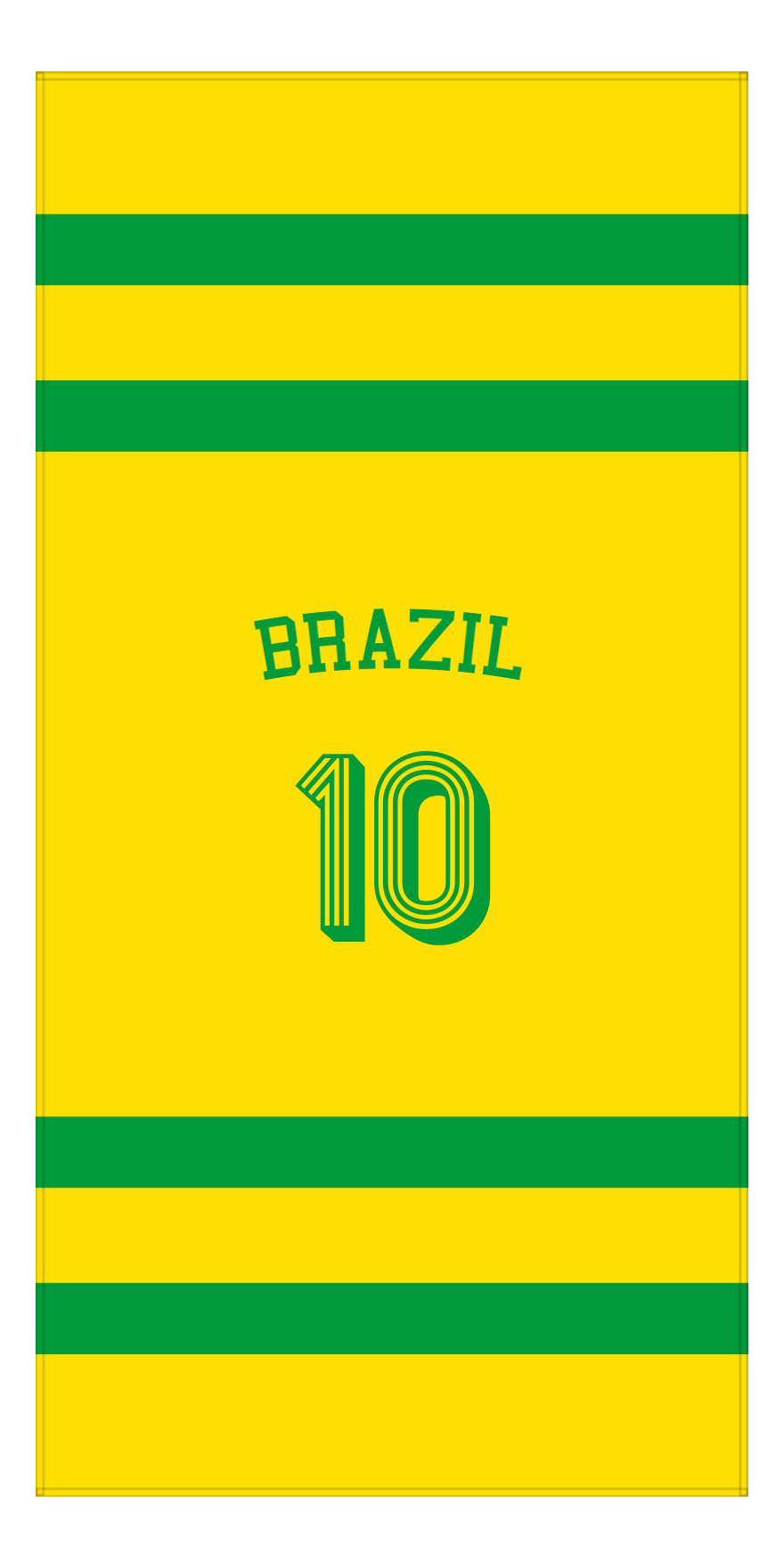 Personalized Jersey Number 1-on-1 Stripes Sports Beach Towel with Arched Name - Brazil - Vertical Design - Front View