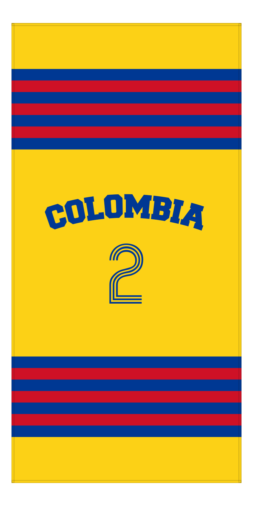 Personalized Jersey Number 3-on-1 Stripes Sports Beach Towel with Arched Name - Colombia - Vertical Design - Front View