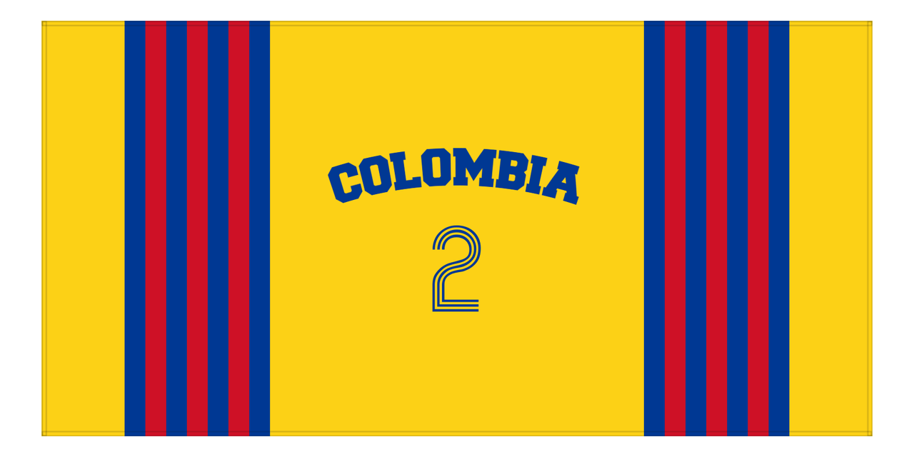 Personalized Jersey Number 3-on-1 Stripes Sports Beach Towel with Arched Name - Colombia - Horizontal Design - Front View