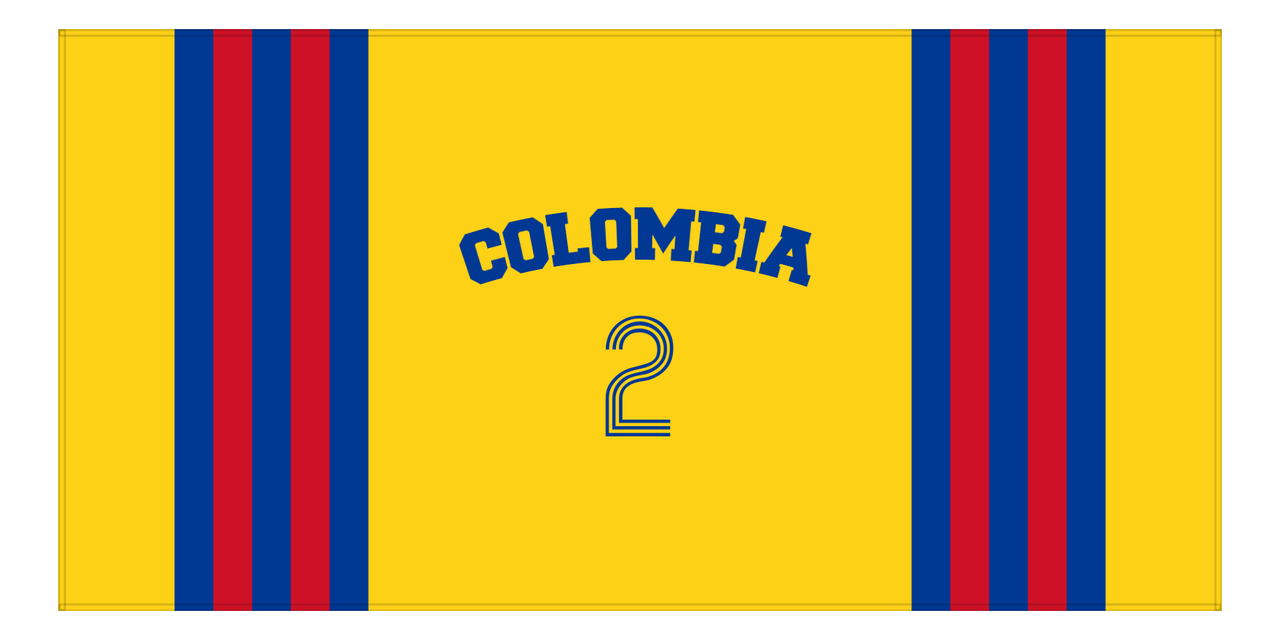 Personalized Jersey Number 2-on-1 Stripes Sports Beach Towel with Arched Name - Colombia - Horizontal Design - Front View