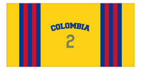 Thumbnail for Personalized Jersey Number 2-on-1 Stripes Sports Beach Towel with Arched Name - Colombia - Horizontal Design - Front View